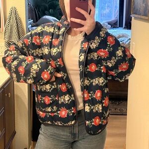 Floral Women's Jacket - Navy and Red
